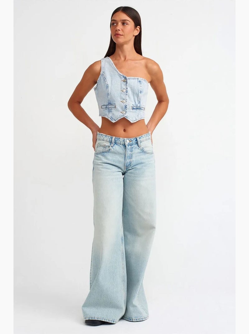 Débardeur en denim de coton ajusté dilvin Bleu clair - Kiabi