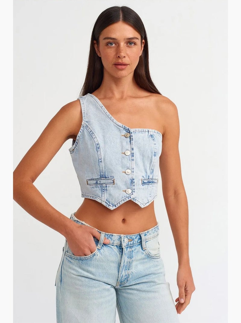 Débardeur en denim de coton ajusté dilvin Bleu clair - Kiabi