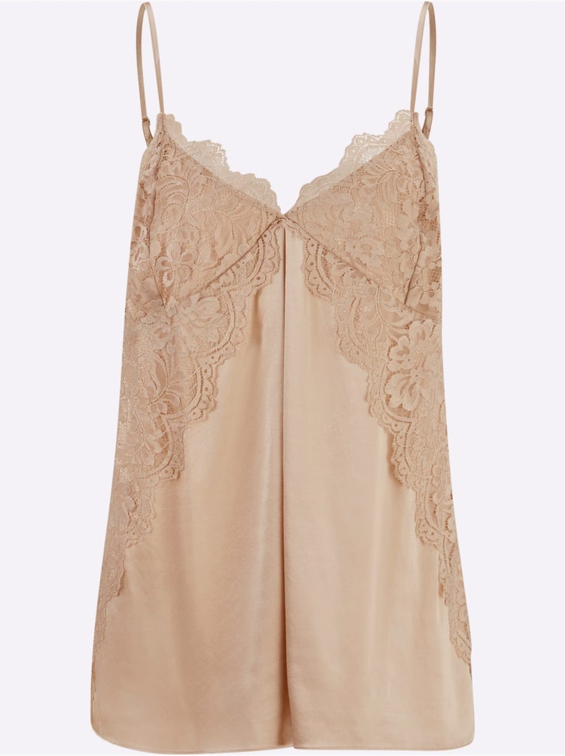 Débardeur En Dentelle 47% Soie - Taille Standard - Helline Beige - Kiabi