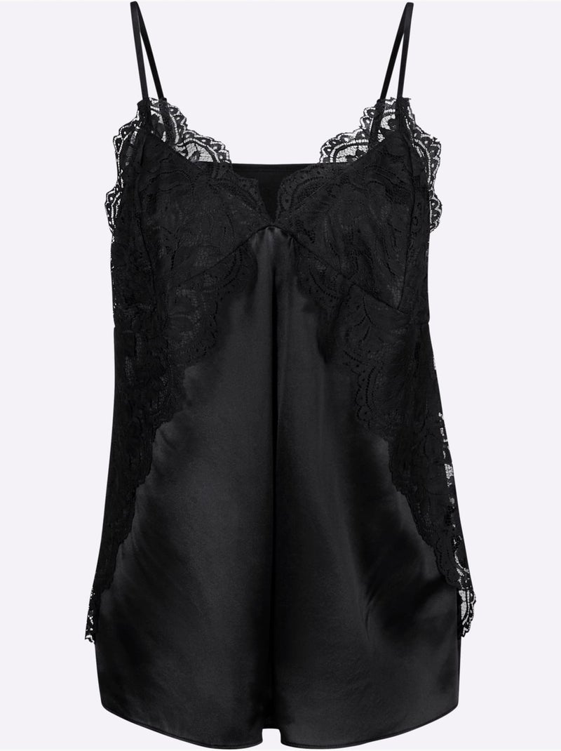 Débardeur En Dentelle 47% Soie - Taille Standard - Helline Noir - Kiabi