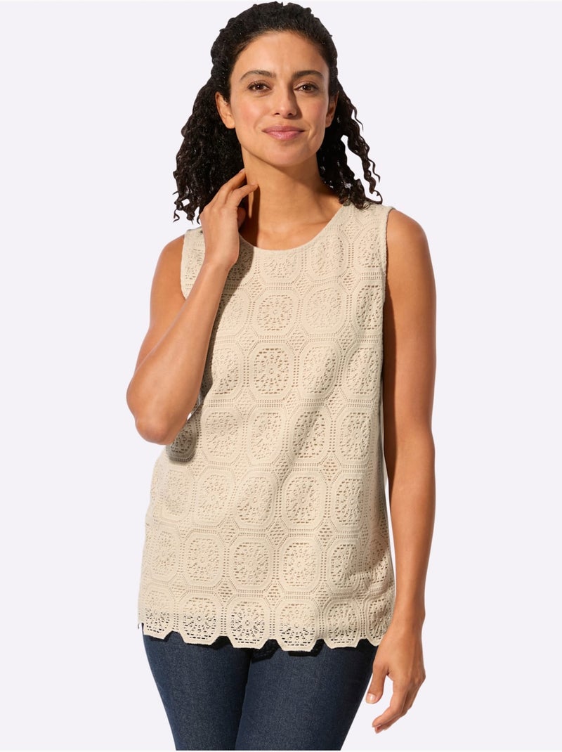 Débardeur En Dentelle 80% Coton - Taille Standard - Witt Sable - Kiabi