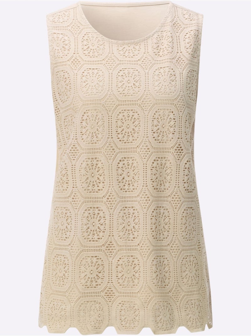 Débardeur En Dentelle 80% Coton - Taille Standard - Witt Sable - Kiabi