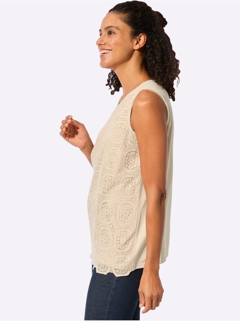 Débardeur En Dentelle 80% Coton - Taille Standard - Witt Sable - Kiabi