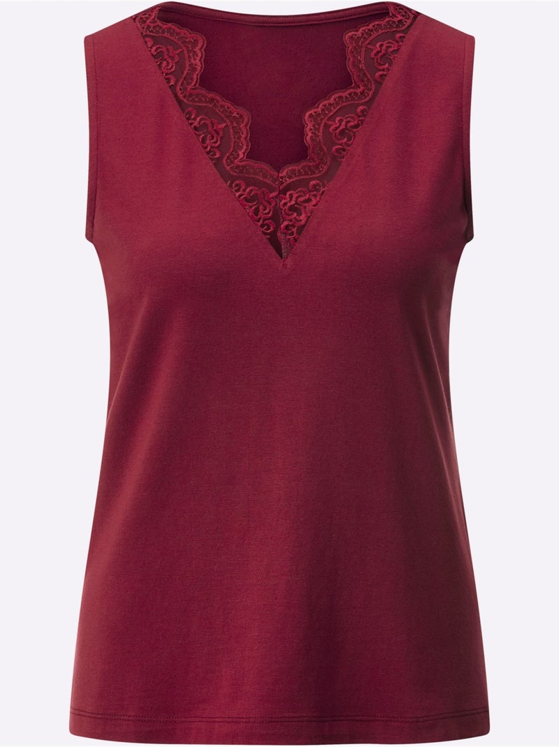 Débardeur En Dentelle 95% Modal - Taille Standard - Helline Cerise - Kiabi