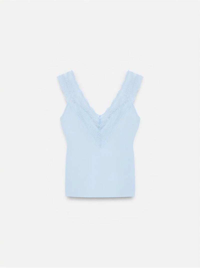 Débardeur en dentelle ajusté dilvin Bleu ciel - Kiabi