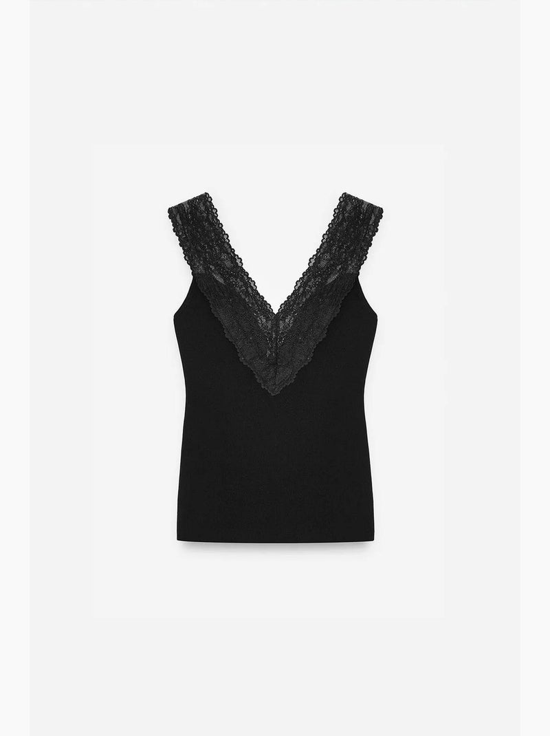 Débardeur en dentelle ajusté dilvin Noir - Kiabi