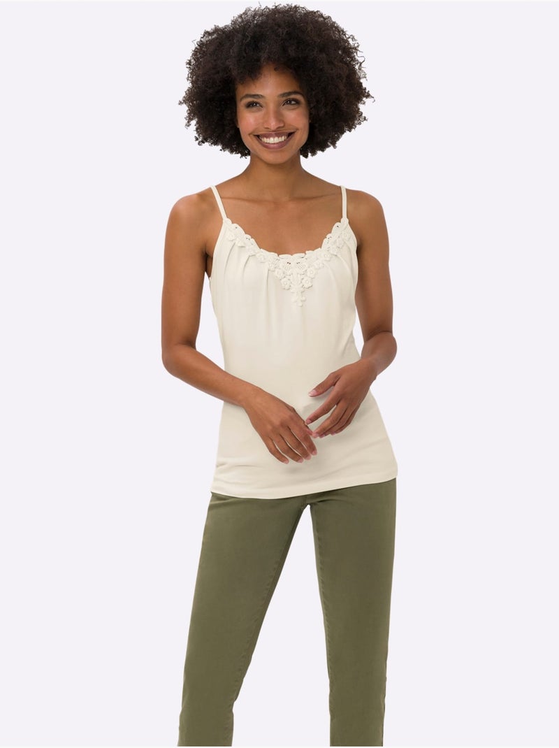 Débardeur En Dentelle Qualité Viscose Douce - Taille Standard - Helline Ivoire - Kiabi
