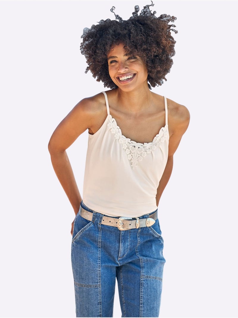 Débardeur En Dentelle Qualité Viscose Douce - Taille Standard - Helline Ivoire - Kiabi