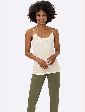 Débardeur en dentelle viscose douce à col en V bretelles fines - Taille standard - Helline