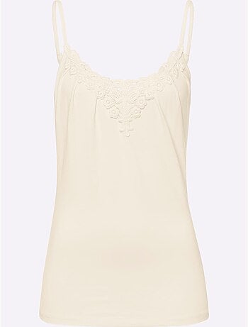 Débardeur en dentelle viscose douce à col en V bretelles fines - Taille standard - Helline