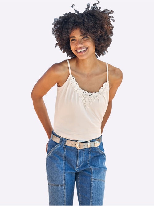 Débardeur en dentelle viscose douce à col en V bretelles fines - Taille standard - Helline - Kiabi