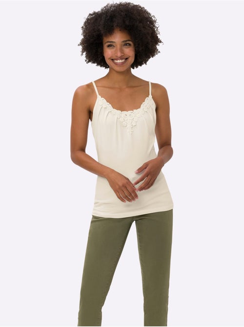 Débardeur en dentelle viscose douce à col en V bretelles fines - Taille standard - Helline - Kiabi