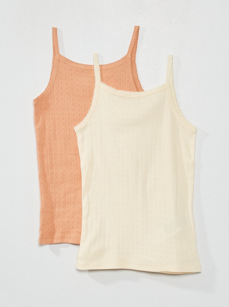 Débardeur en jersey avec maille ajourée Ecru/rose - Kiabi