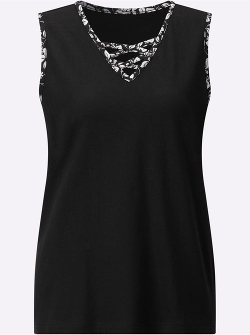 Débardeur en jersey fin avec col V et passepoil à motifs - Taille standard - Witt - Kiabi