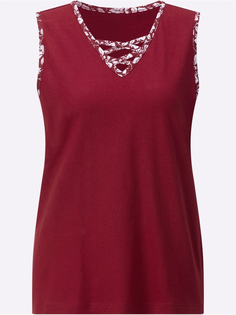 Débardeur en jersey fin doux avec col V et fentes latérales - Taille standard - Witt Rouge foncé - Kiabi