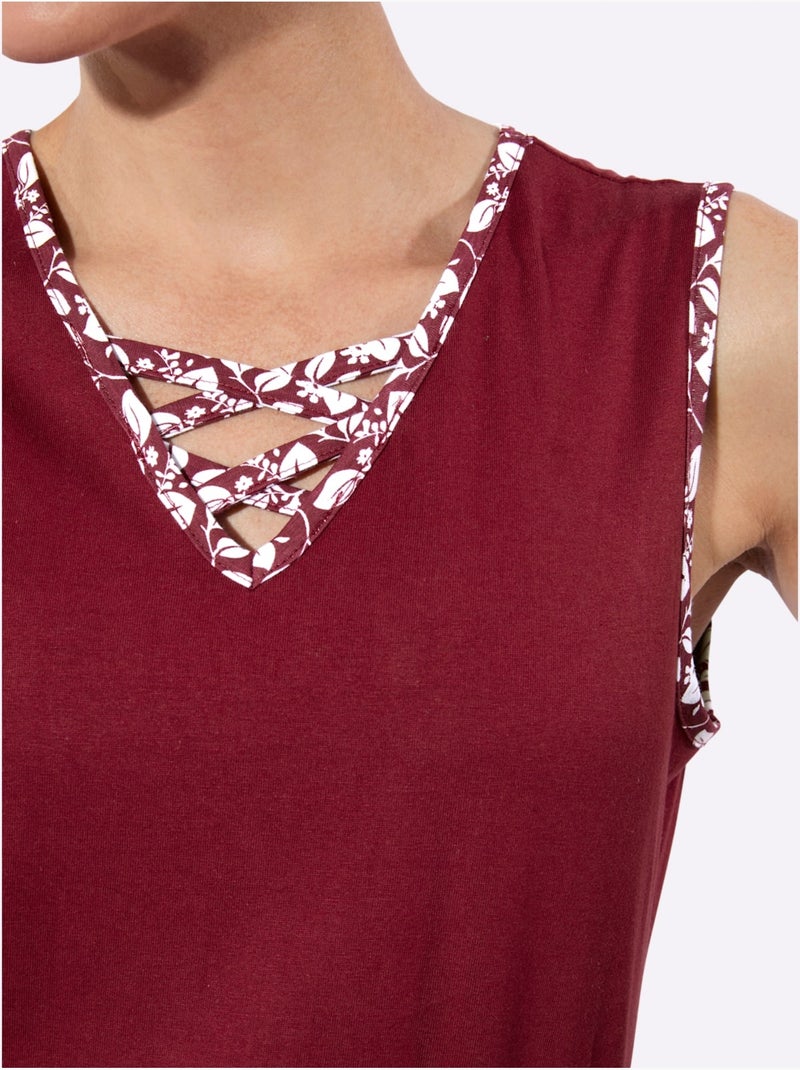 Débardeur en jersey fin doux avec col V et fentes latérales - Taille standard - Witt Rouge foncé - Kiabi