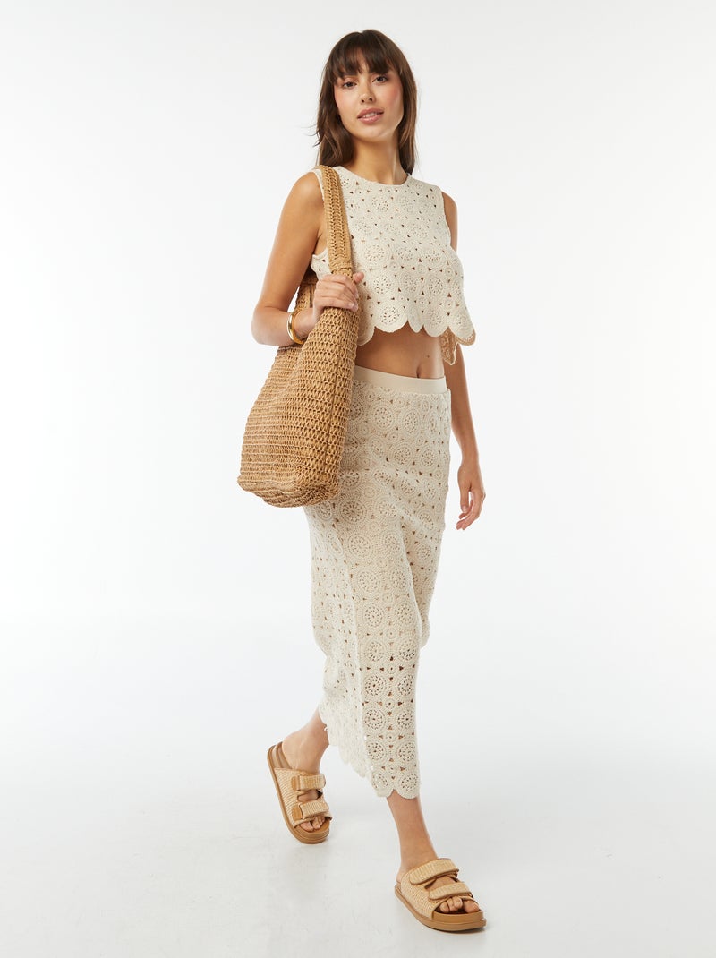 Débardeur en macramé à emmanchures américaines Beige - Kiabi