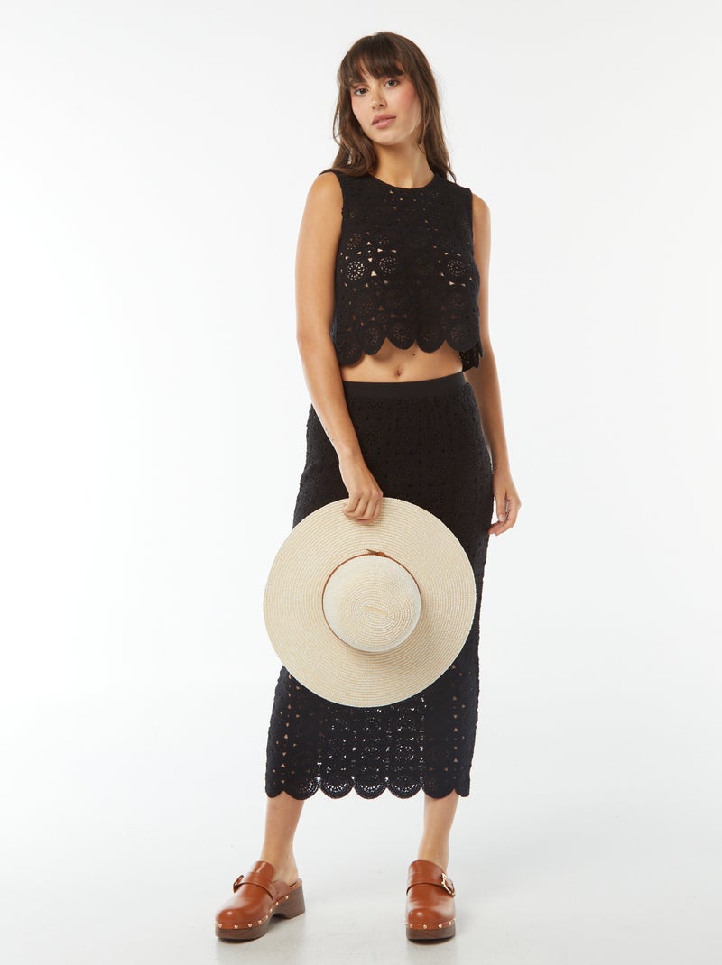 Débardeur en macramé à emmanchures américaines Noir - Kiabi