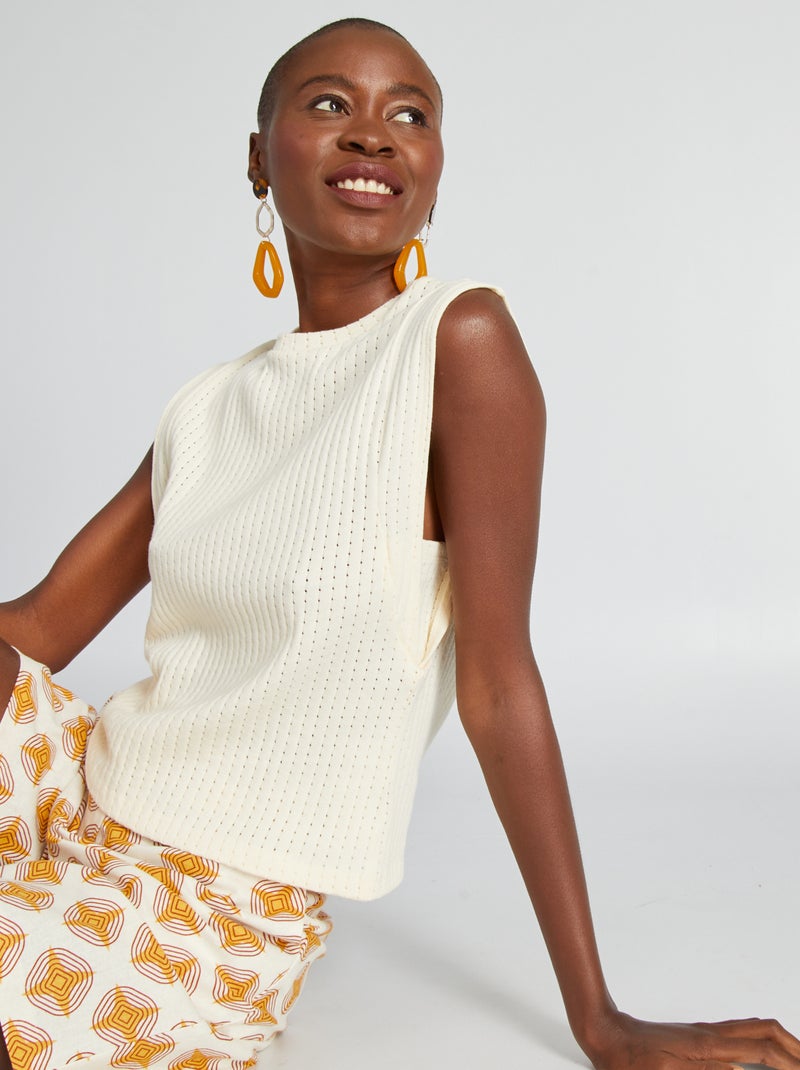 Débardeur en maille ajourée beige - Kiabi