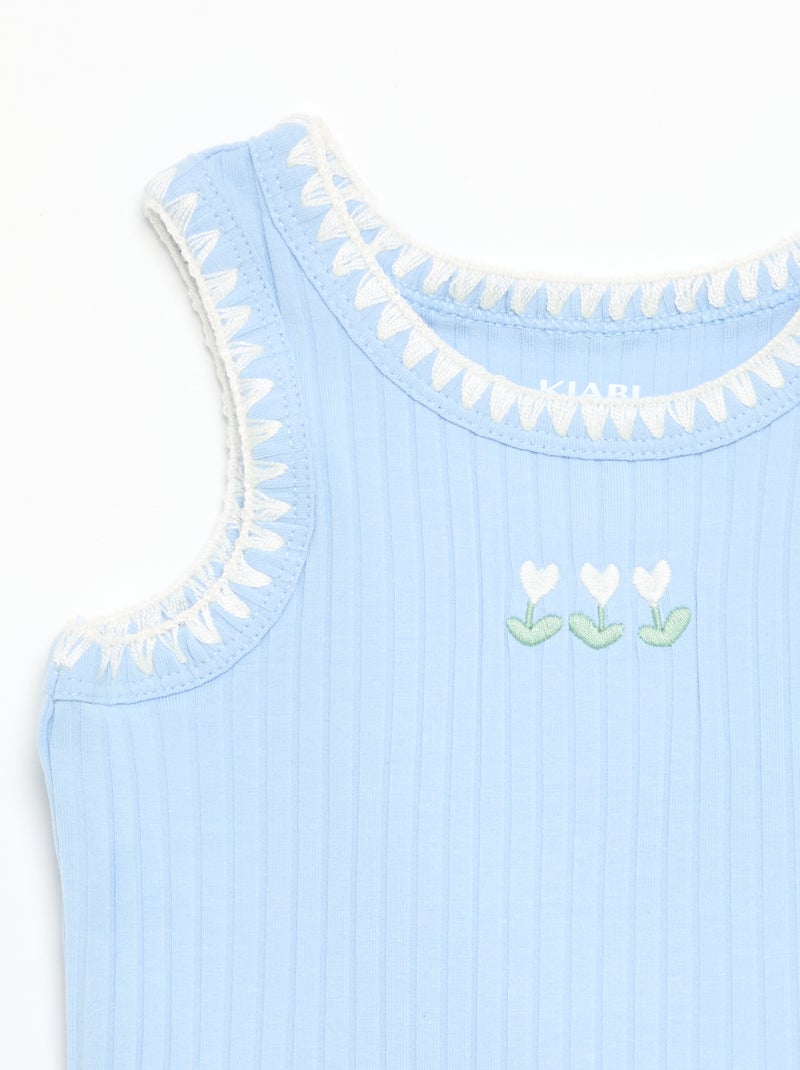 Débardeur en maille côtelée avec broderies aux emmanchures Bleu - Kiabi
