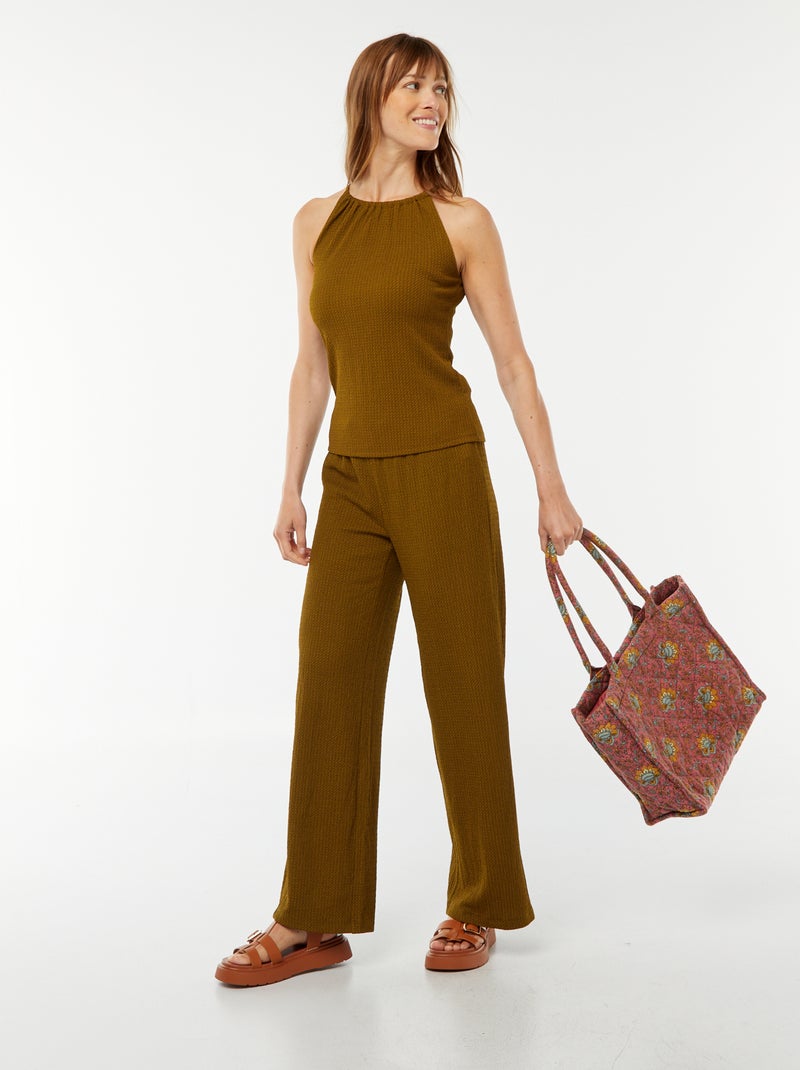 Débardeur en maille gaufrée avec bretelles ajustables Vert - Kiabi