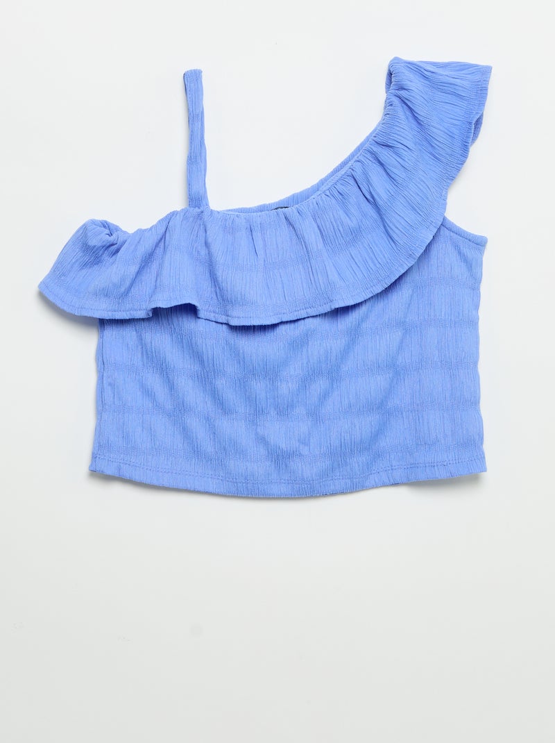 Débardeur en maille gaufrée avec col asymétrique Bleu - Kiabi