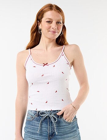 Débardeur en maille pointelle motif 'piment'