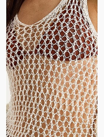 Débardeur en maille texturée col rond détail résille lucci