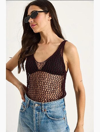 Débardeur en maille texturée col rond détail résille lucci