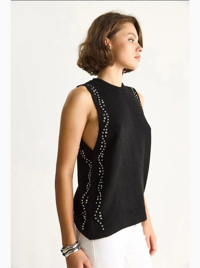 Débardeur en maille texturée col rond lucci Noir - Kiabi