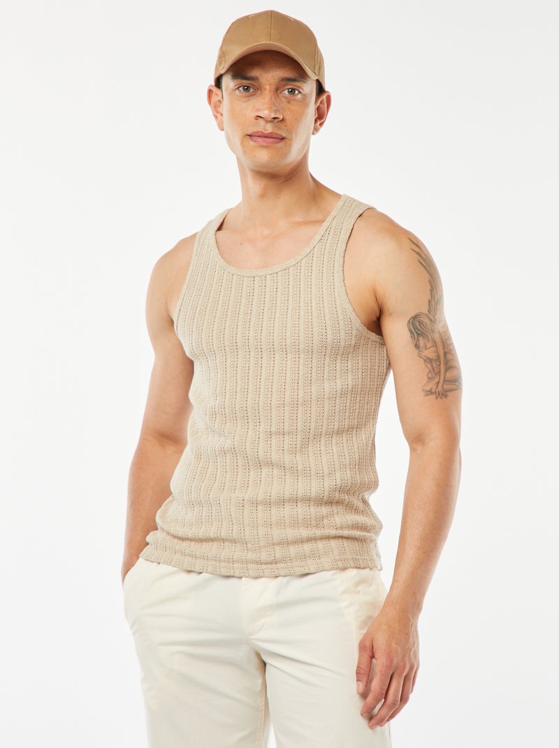 Débardeur en matière ajourée beige - Kiabi