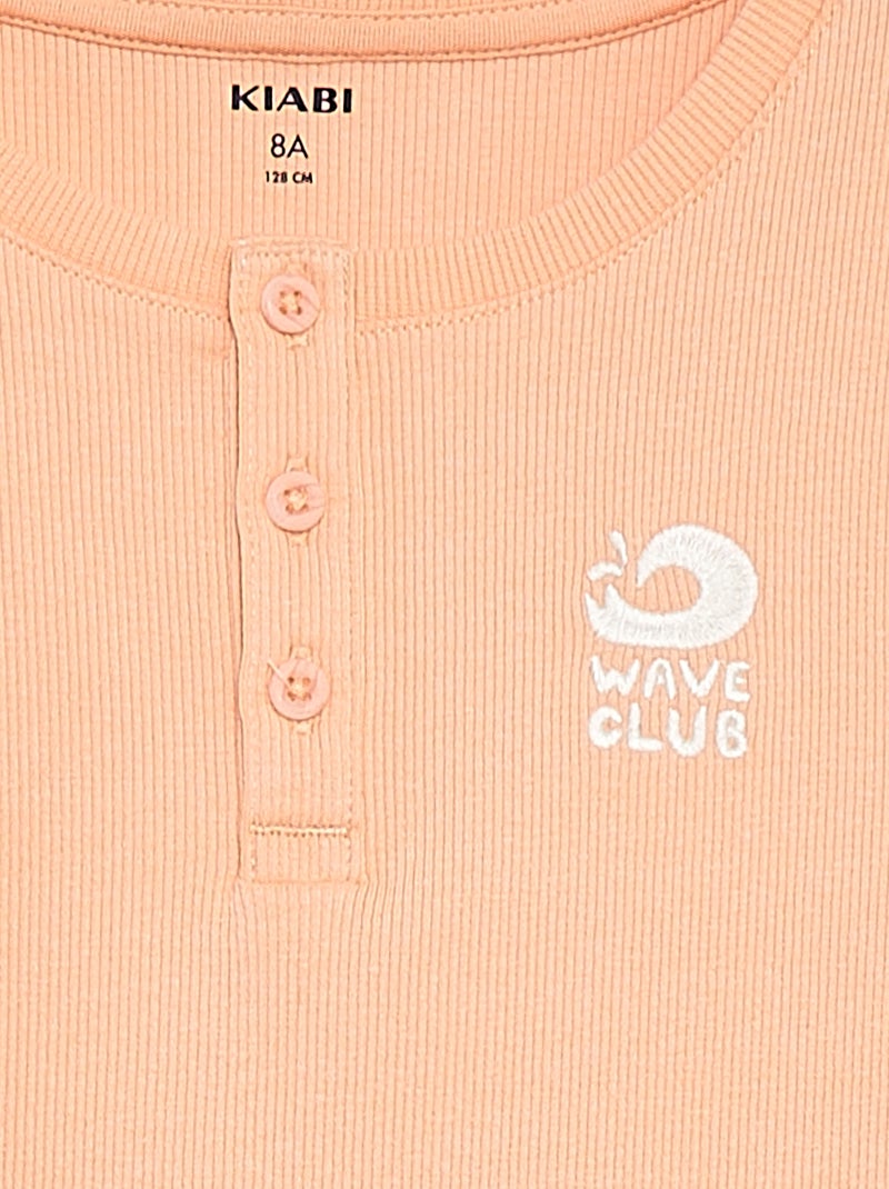 Débardeur en matière côtelée avec col boutonnée ORANGE - Kiabi