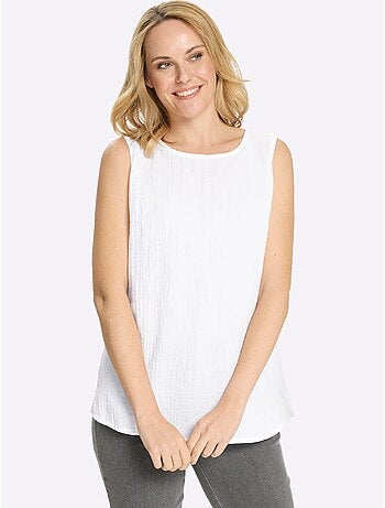 Débardeur en mousseline à encolure ronde et fentes latérales - Taille standard - Moda Vilona