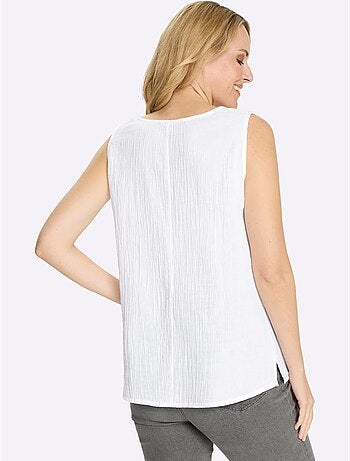 Débardeur en mousseline à encolure ronde et fentes latérales - Taille standard - Moda Vilona