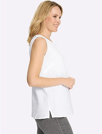 Débardeur en mousseline à encolure ronde et fentes latérales - Taille standard - Moda Vilona