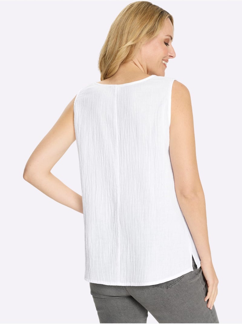 Débardeur en mousseline à encolure ronde et fentes latérales - Taille standard - Moda Vilona Blanc - Kiabi