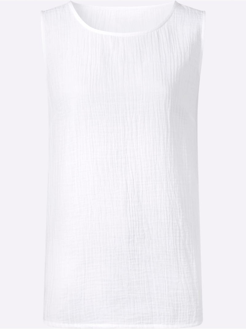 Débardeur en mousseline à encolure ronde et fentes latérales - Taille standard - Moda Vilona Blanc - Kiabi