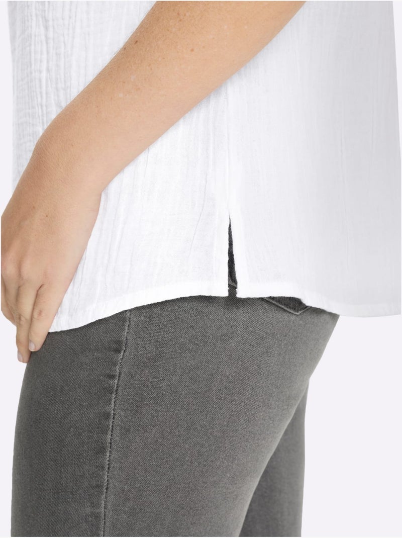Débardeur en mousseline à encolure ronde et fentes latérales - Taille standard - Moda Vilona Blanc - Kiabi