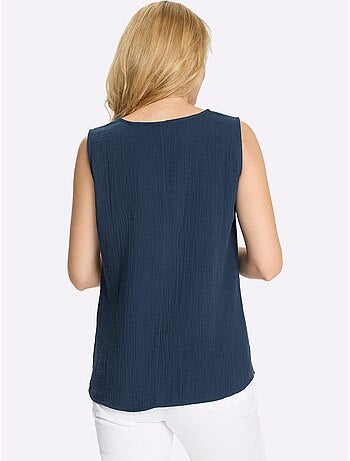 Débardeur en mousseline à encolure ronde et fentes latérales - Taille standard - Moda Vilona