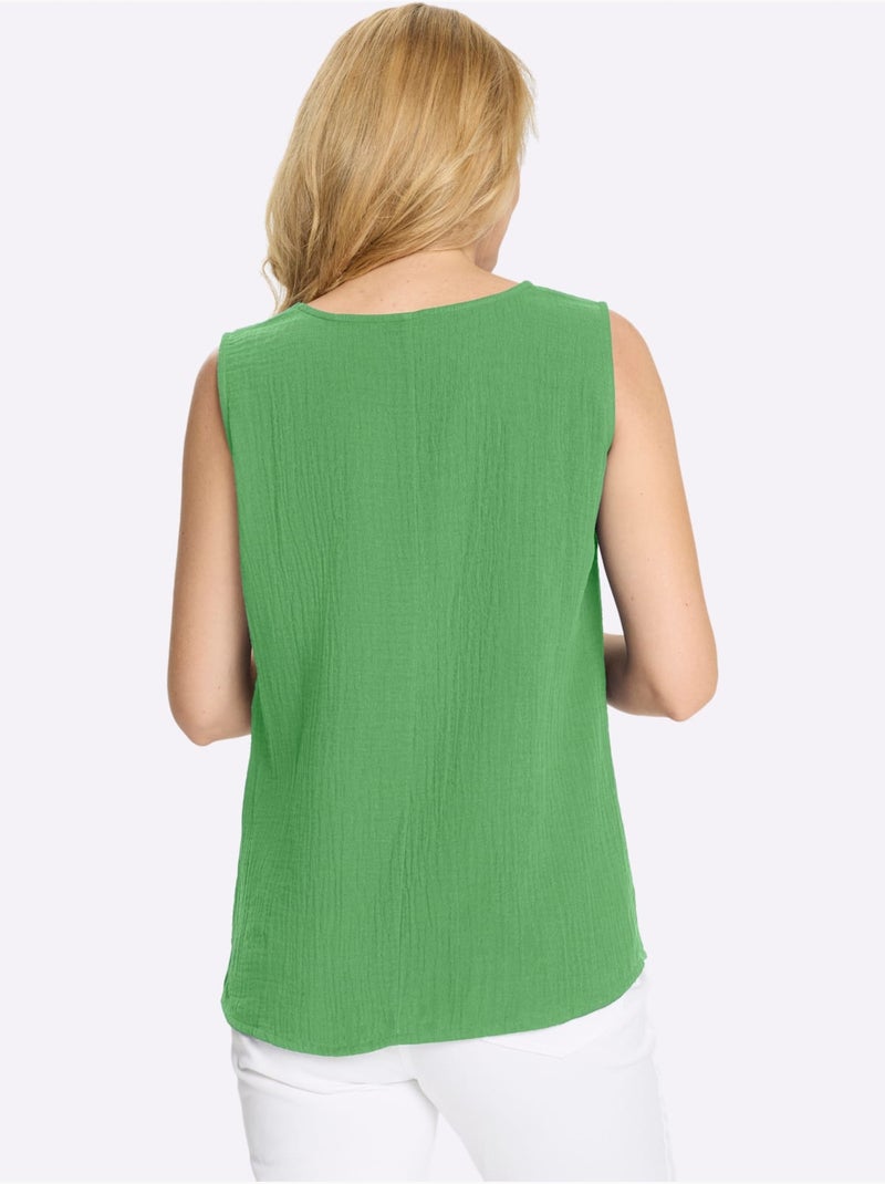 Débardeur en mousseline avec col rond et fentes latérales - Taille standard - Moda Vilona Vert clair - Kiabi