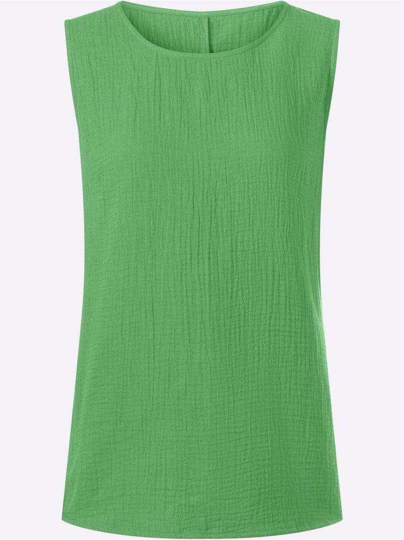 Débardeur en mousseline avec col rond et fentes latérales - Taille standard - Moda Vilona Vert clair - Kiabi