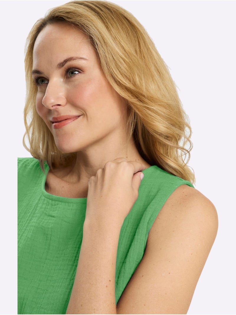 Débardeur en mousseline avec col rond et fentes latérales - Taille standard - Moda Vilona Vert clair - Kiabi