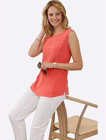 Débardeur en mousseline à encolure ronde et fentes latérales - Taille standard - Moda Vilona