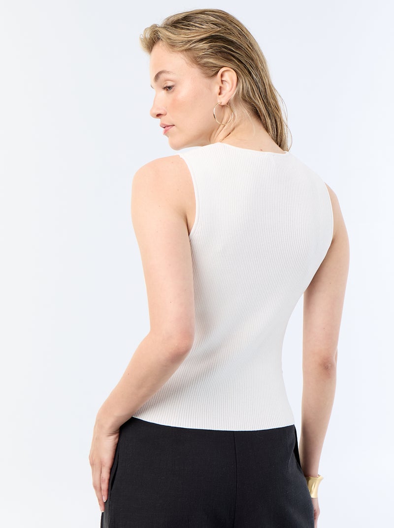 Débardeur en rib avec boutons bijoux Blanc - Kiabi