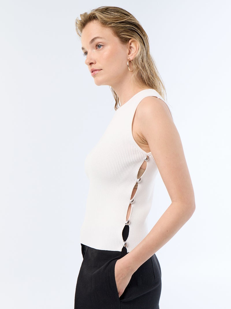 Débardeur en rib avec boutons bijoux Blanc - Kiabi