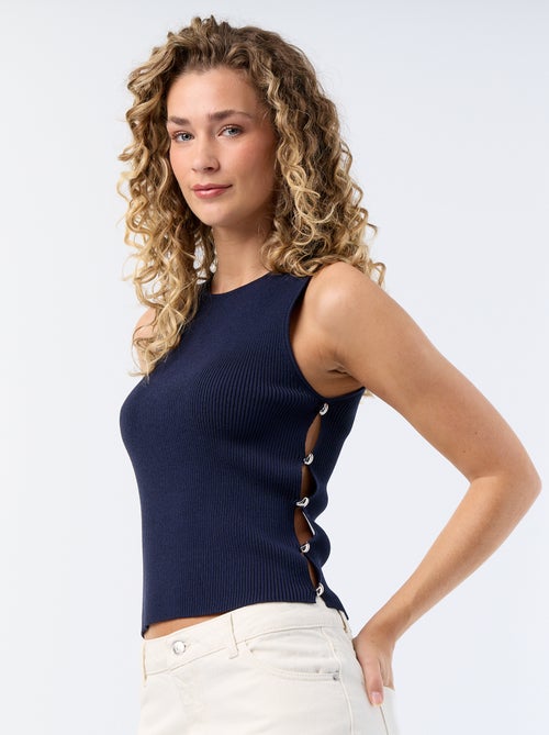 Débardeur en rib avec boutons bijoux - Kiabi