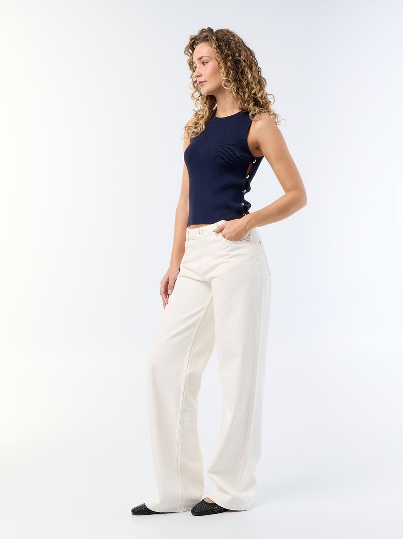 Débardeur en rib avec boutons bijoux Bleu - Kiabi