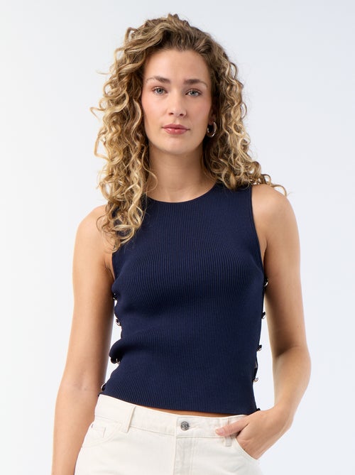 Débardeur en rib avec boutons bijoux - Kiabi