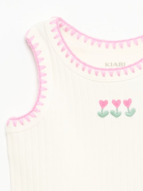 Débardeur en rib avec broderies aux emmanchures - Kiabi