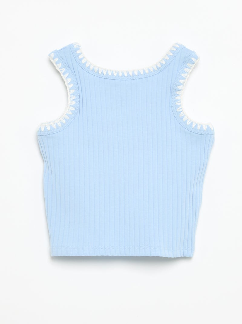 Débardeur en rib avec broderies aux emmanchures Bleu - Kiabi